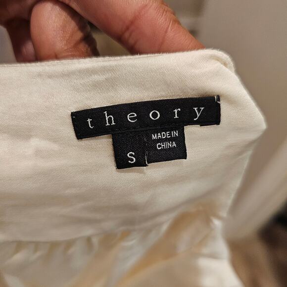 Theory Satin Deno Long Sleeve Button Down Asyem blouse - Picture 6 of 7